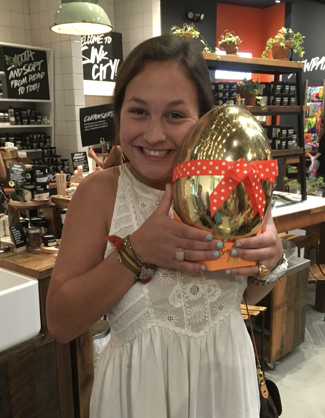 Niece with her $60 Egg of Bath Products